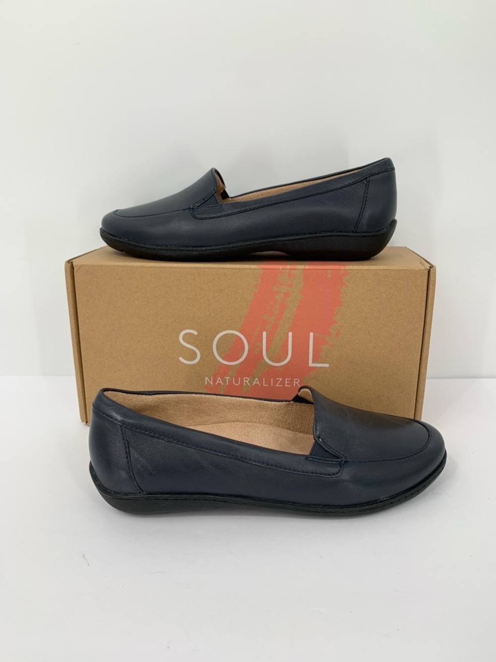 Naturalizer Soul Kacy slip-on ballet flats leather navy blue comfort new 6 WIDE